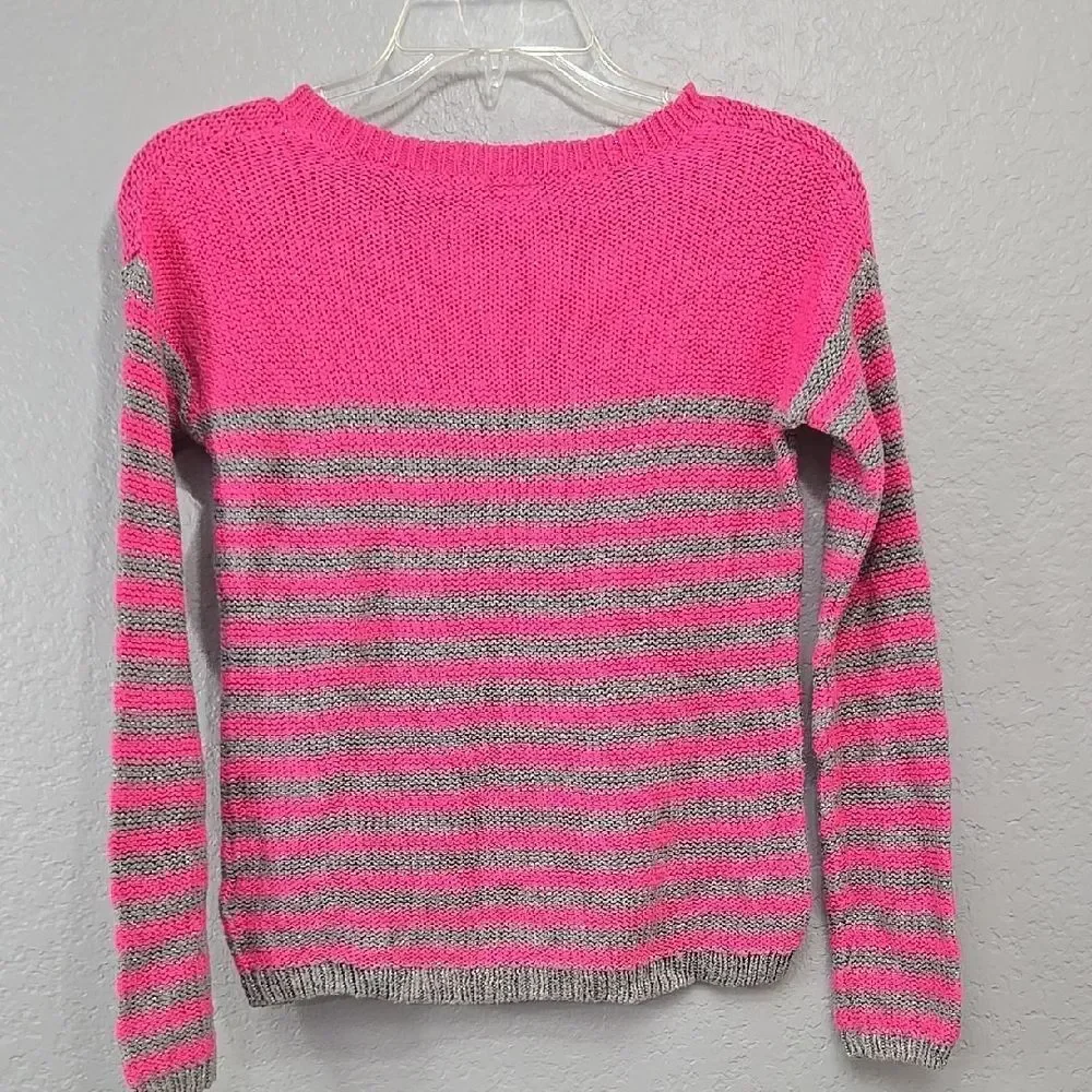 Justice Girls Pink Gray Striped Sweater Casual School Glitter Pullover 12 Top